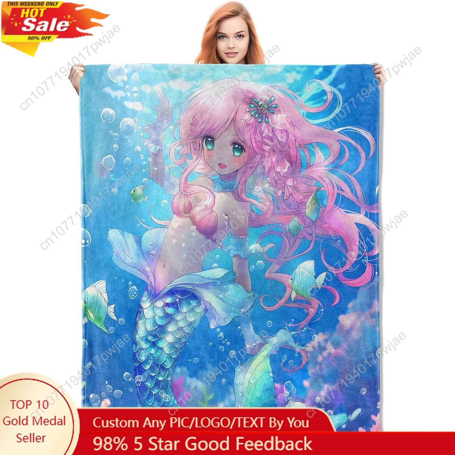 Home Textiles Blanket - Cute Mermaid Blanket Cartoon Flannel Throw